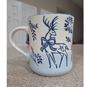 Peppermint And Pine White and Blue Reindeer Ceramic Christmas Mug